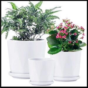3-Piece Ceramic Plant Pots 4.3+5.5+6.6 inch white. NIB